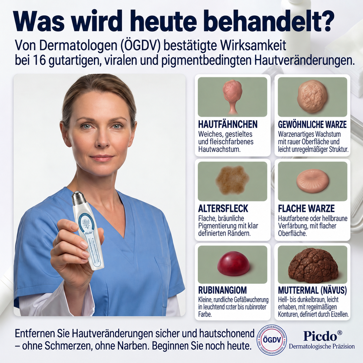 🧶🧶𝐏i𝐜𝐝o® 7-Tage-Entferner für Hautmale und Hautflecken (Schmerzfreier Roll-on ohne Narbenbildung)